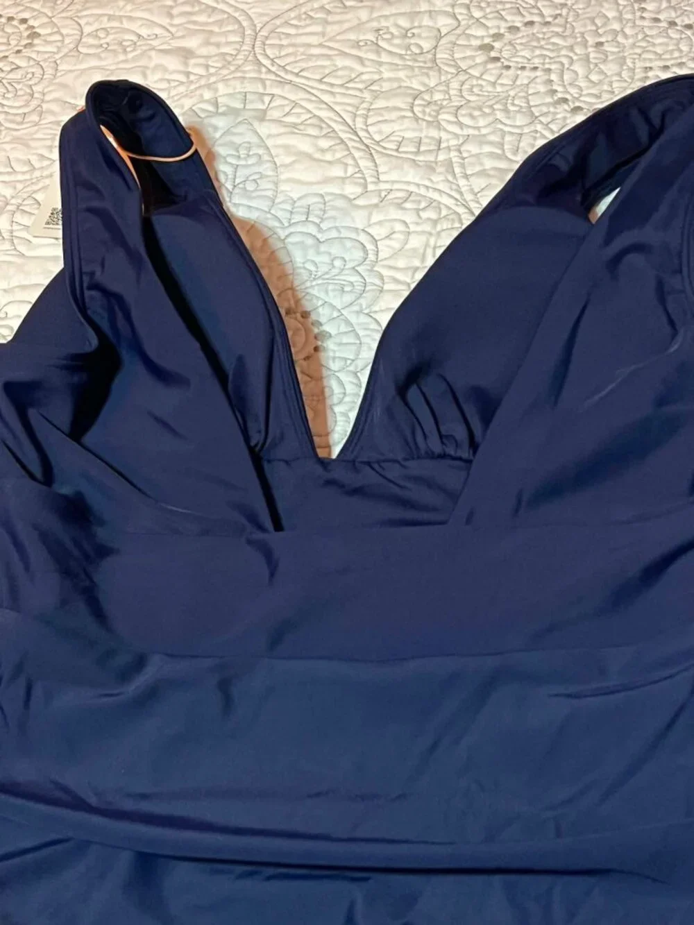 Quince Italian Plunge One-Piece Swimsuit Deep Navy Size M